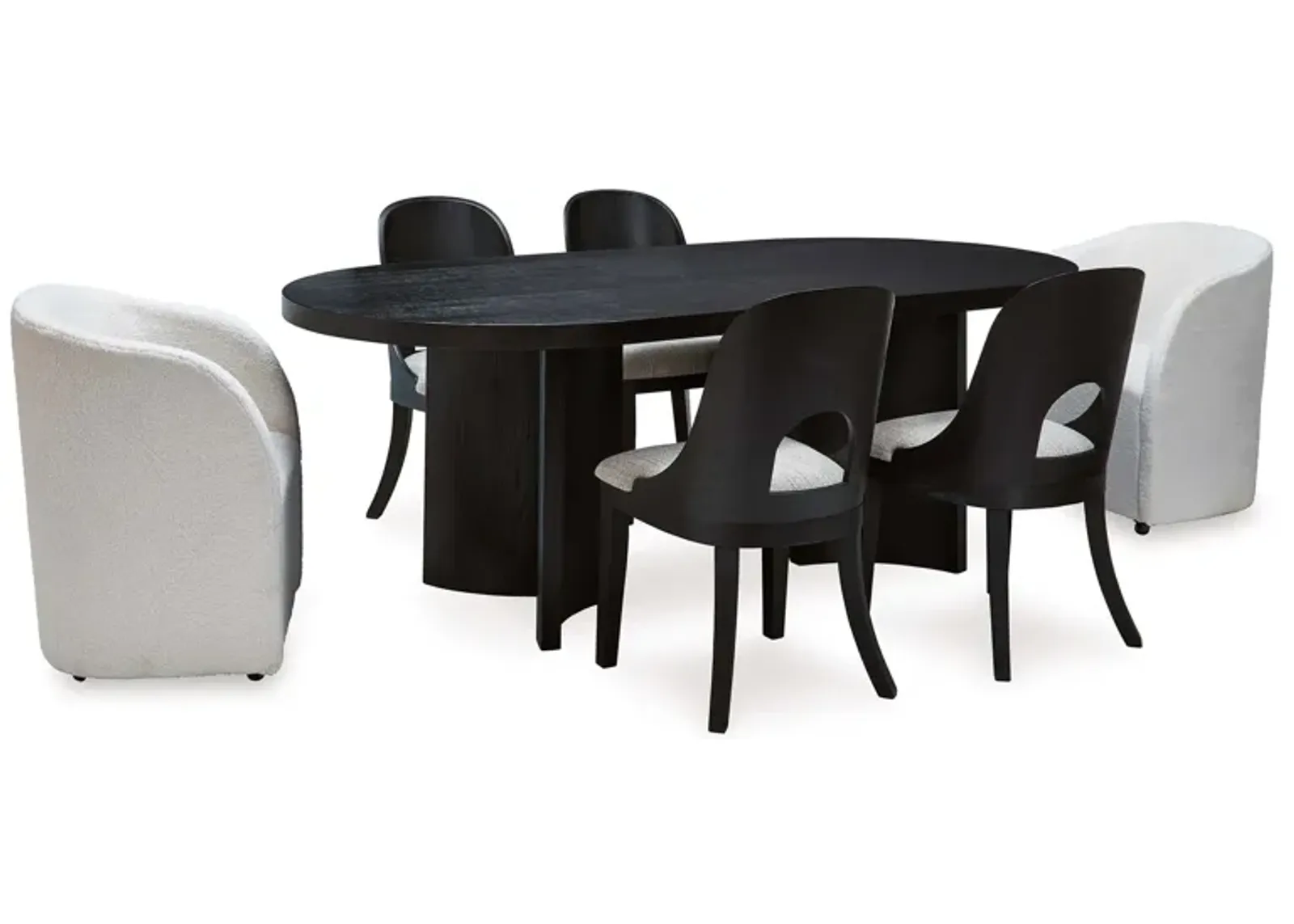 Rowanbeck 7 Piece Dining Set (Table with 4 Side Chairs and 2 Upholstered Arm Chairs)