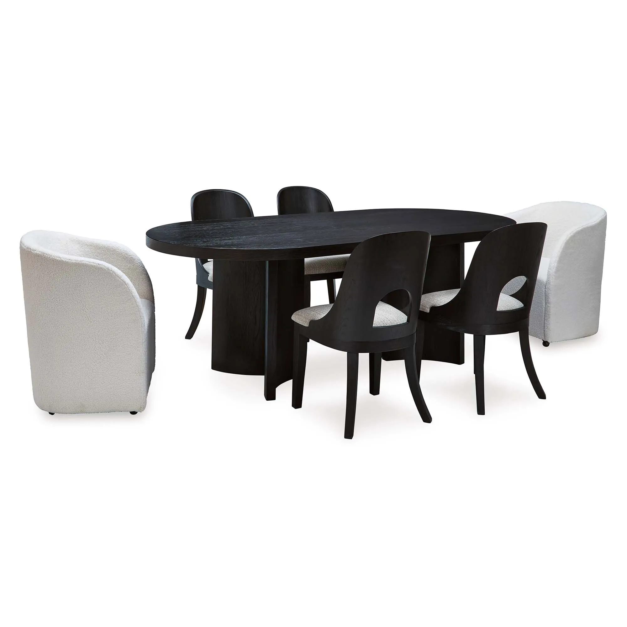 Rowanbeck 7 Piece Dining Set (Table with 4 Side Chairs and 2 Upholstered Arm Chairs)