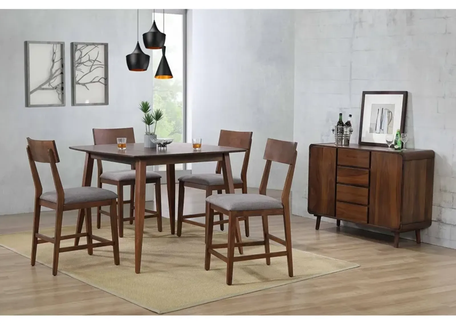 Mid-Century 5 Piece Pub Set (Pub Table with 4 Stools)