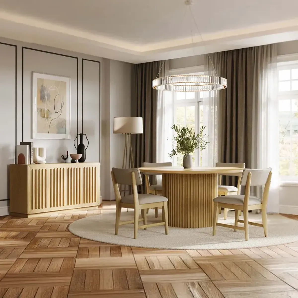 Ellington 5 Pc Dining Set (60" Table w/4 Beck Natural Side Chairs)