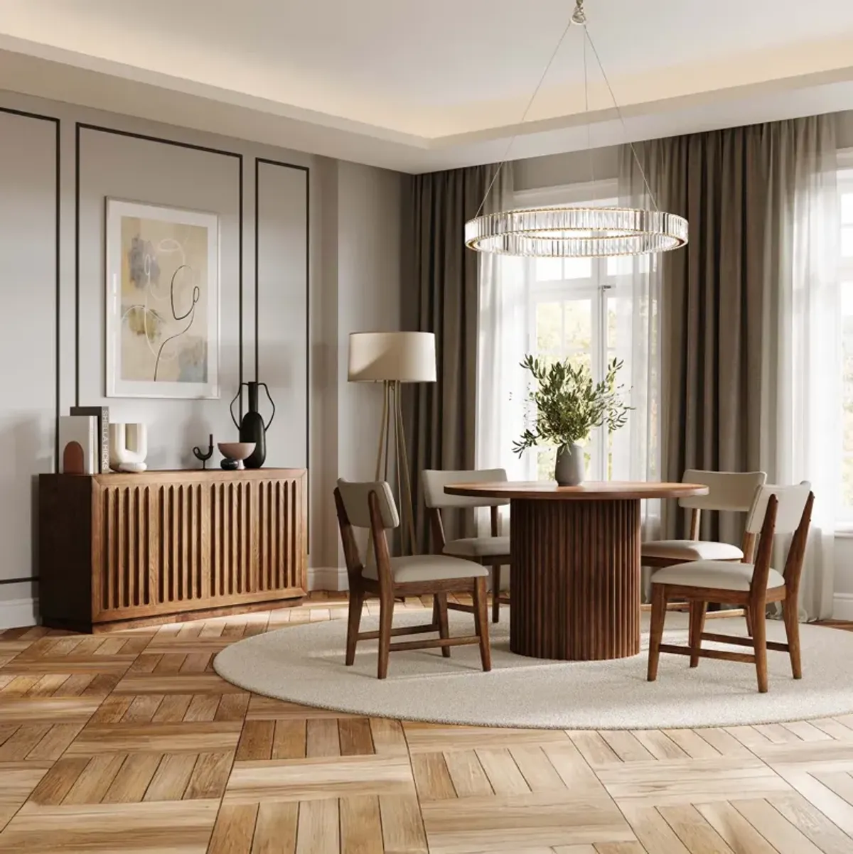 Ellington 5 Pc Dining Set (48" Table w/4 Beck Chestnut Side Chairs)