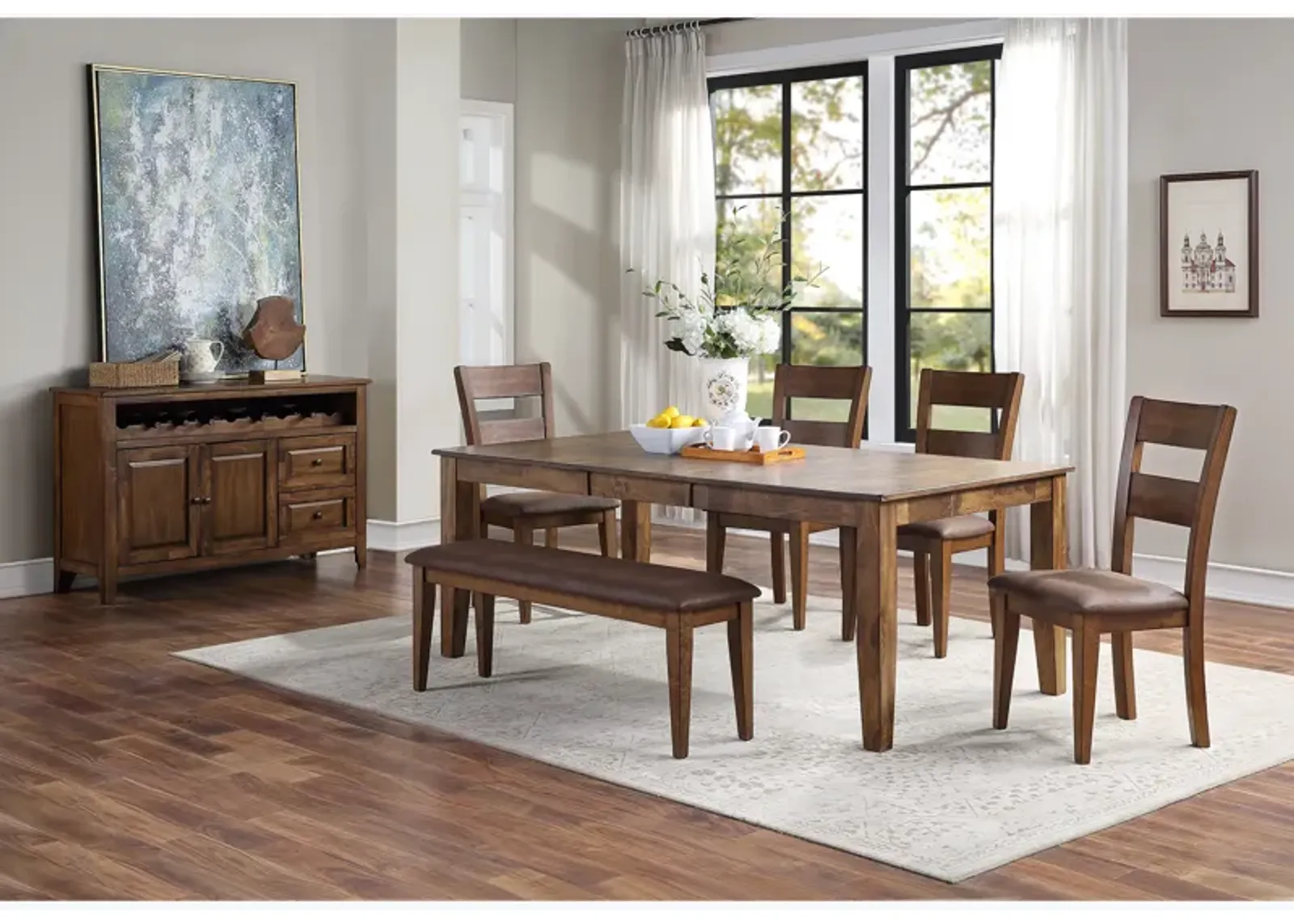 Nutmeg Mango 6 Piece Dining Set (Table with 4 Side Chairs and Bench)