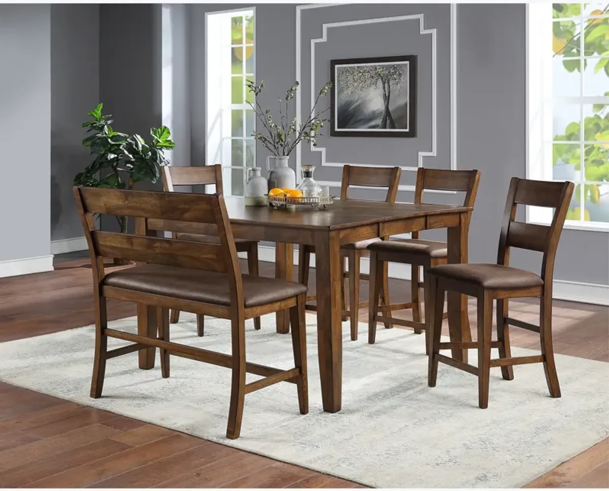 Nutmeg Mango 6 Piece Pub Set (Table with 4 Stools and Bench)