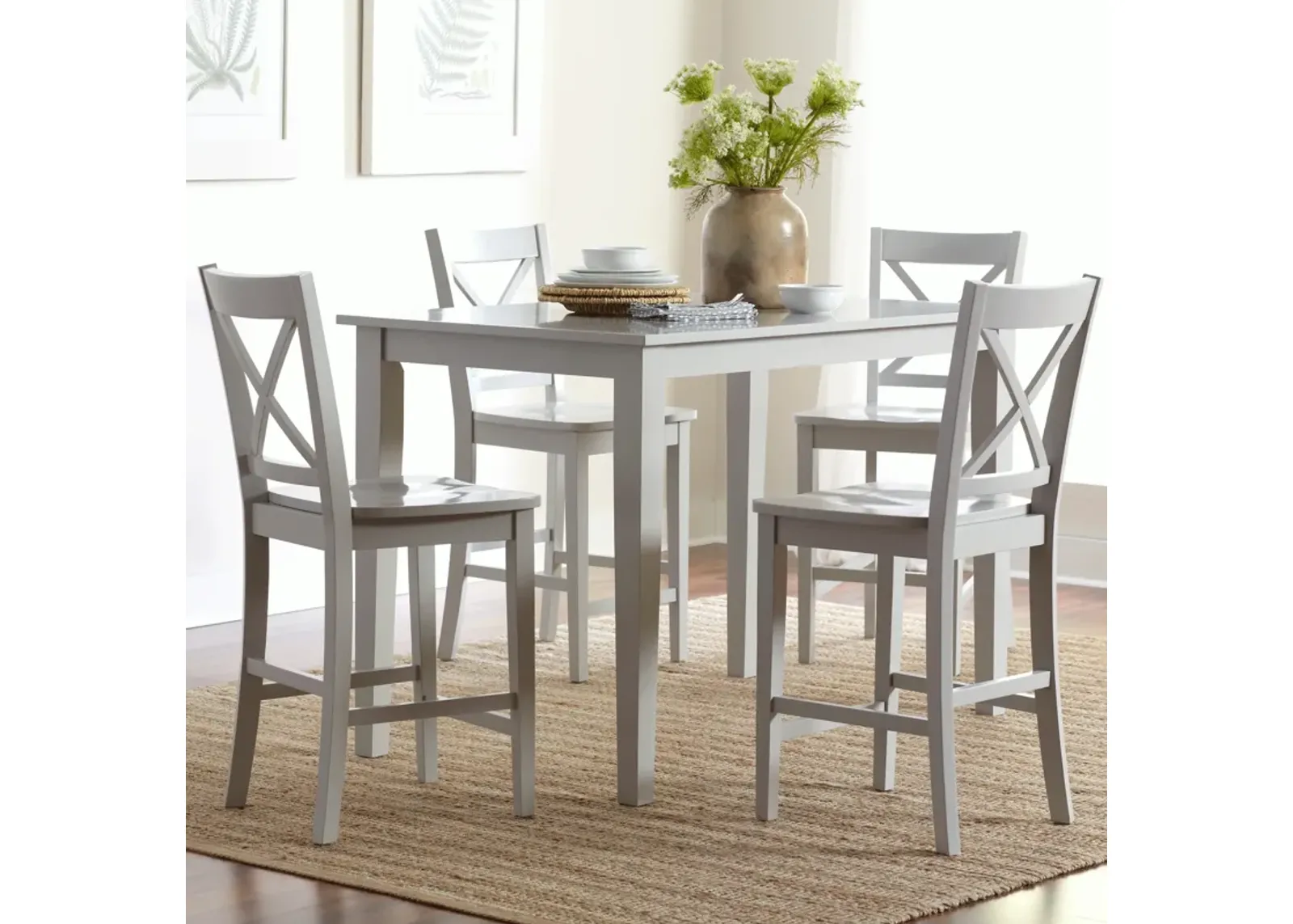 Simplicity Dove Grey 5 Piece Counter Height Set (Counter Height Table with 4 X-Back Stools)