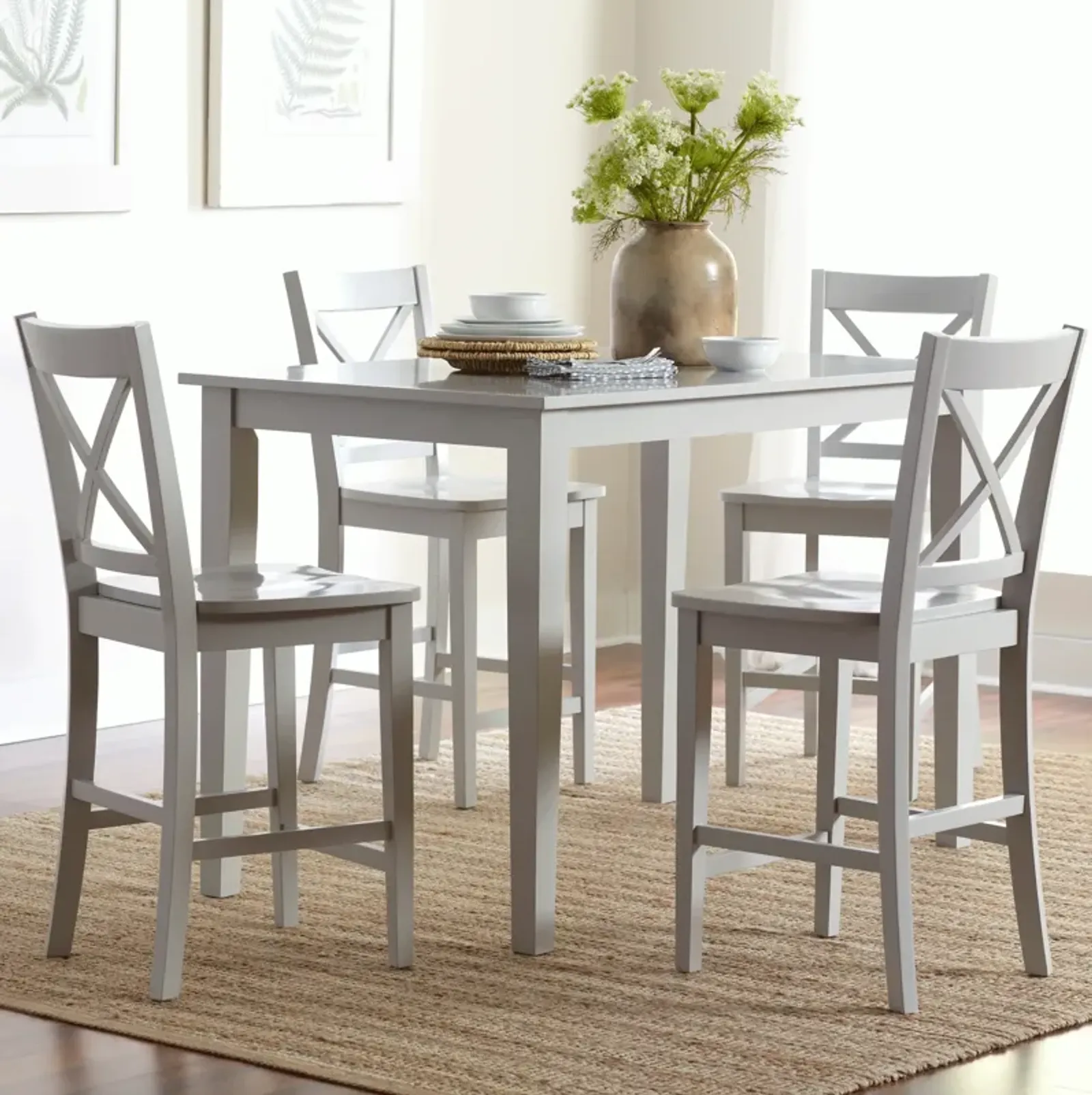 Simplicity Dove Grey 5 Piece Counter Height Set (Counter Height Table with 4 X-Back Stools)