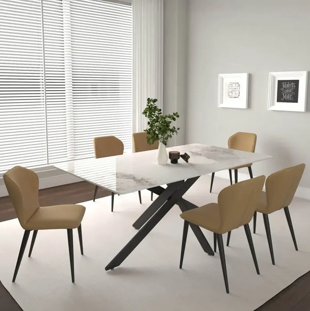 Nero 7 Piece Dining Set (Table w/ 6 Vina Camel Side Chairs)