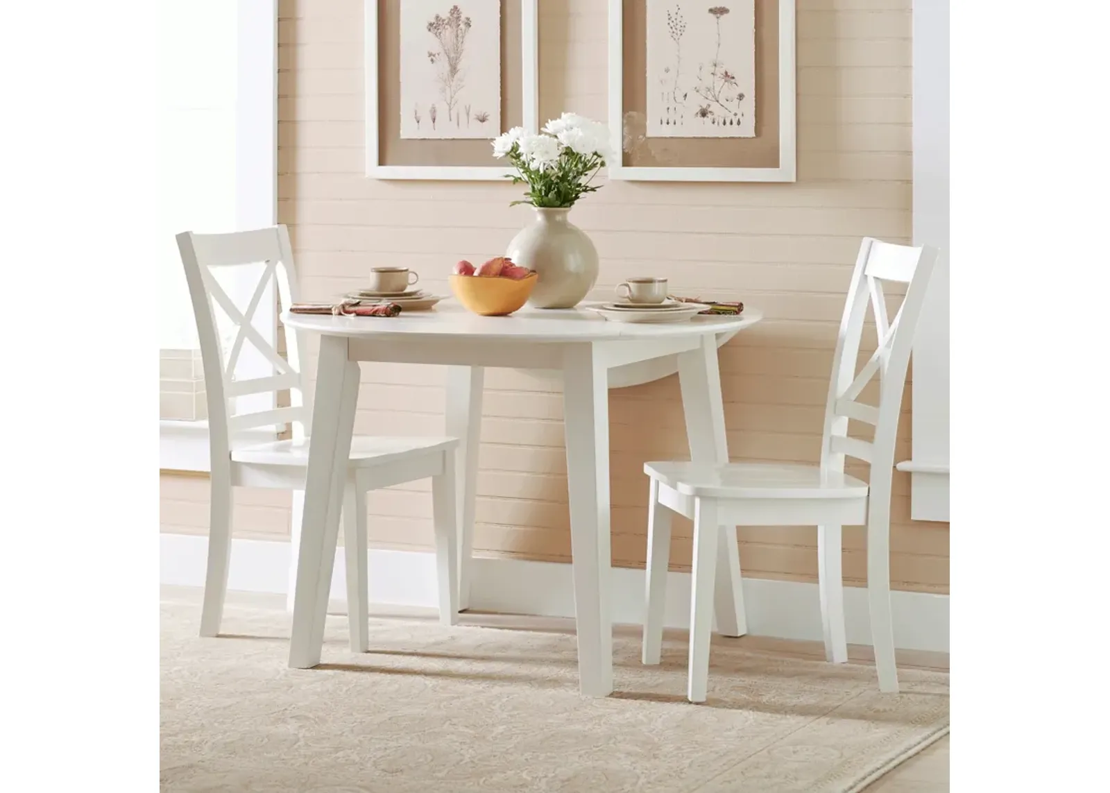 Simplicity Paperwhite 3 Piece Drop Leaf Set (Drop Leaf Table with 2 Side Chairs)