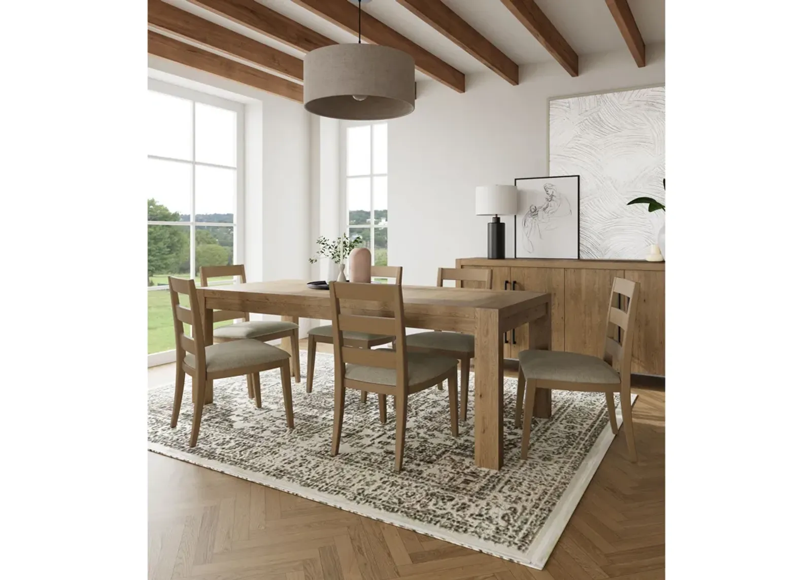 Davie 7 Piece Dining Set (Rectangular Table with 6 Upholstered Seat Side Chairs)