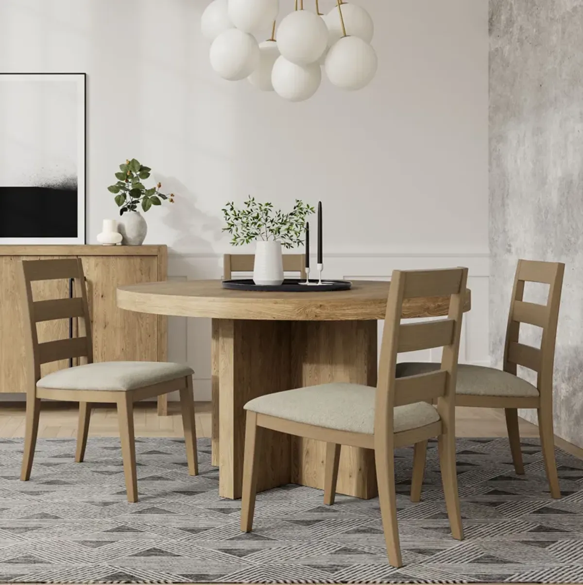 Davie 5 Piece Round Dining Set (Table with 4 Seat Upholstered Side Chairs)