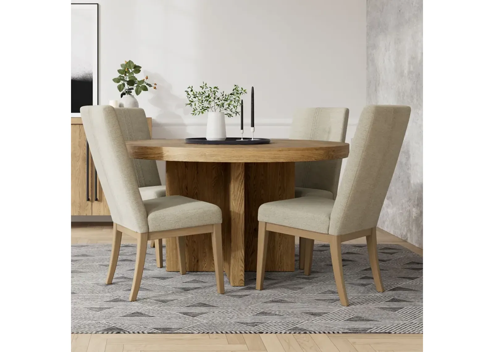 Davie 5 Piece Round Dining Set (Table with 4 Upholstered Side Chairs)