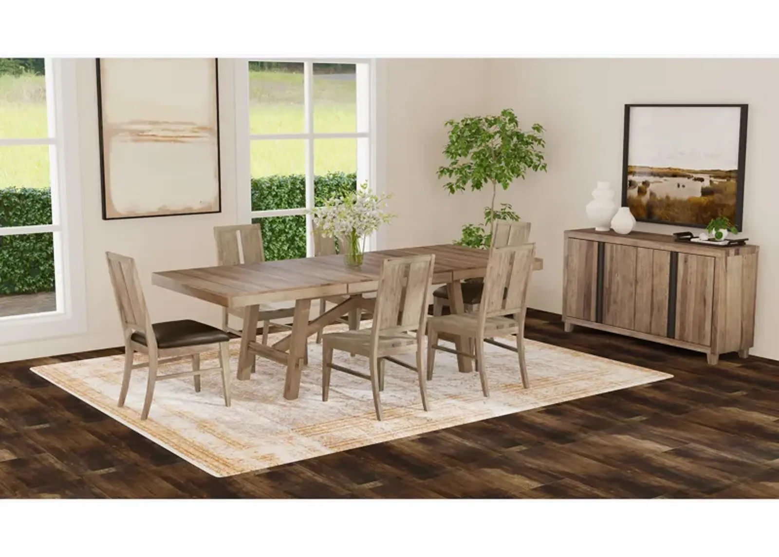 Casual Loft 7 Piece Dining Set (Table with 4 Wood Chairs and 2 Upholstered Chairs)