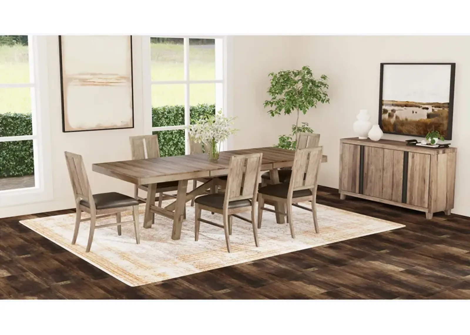 Casual Loft 7 Piece Dining Set (Table with 6 Upholstered Side Chairs)