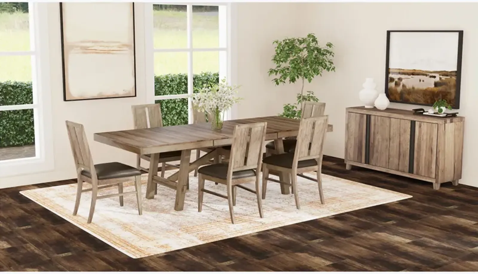 Casual Loft 7 Piece Dining Set (Table with 6 Upholstered Side Chairs)