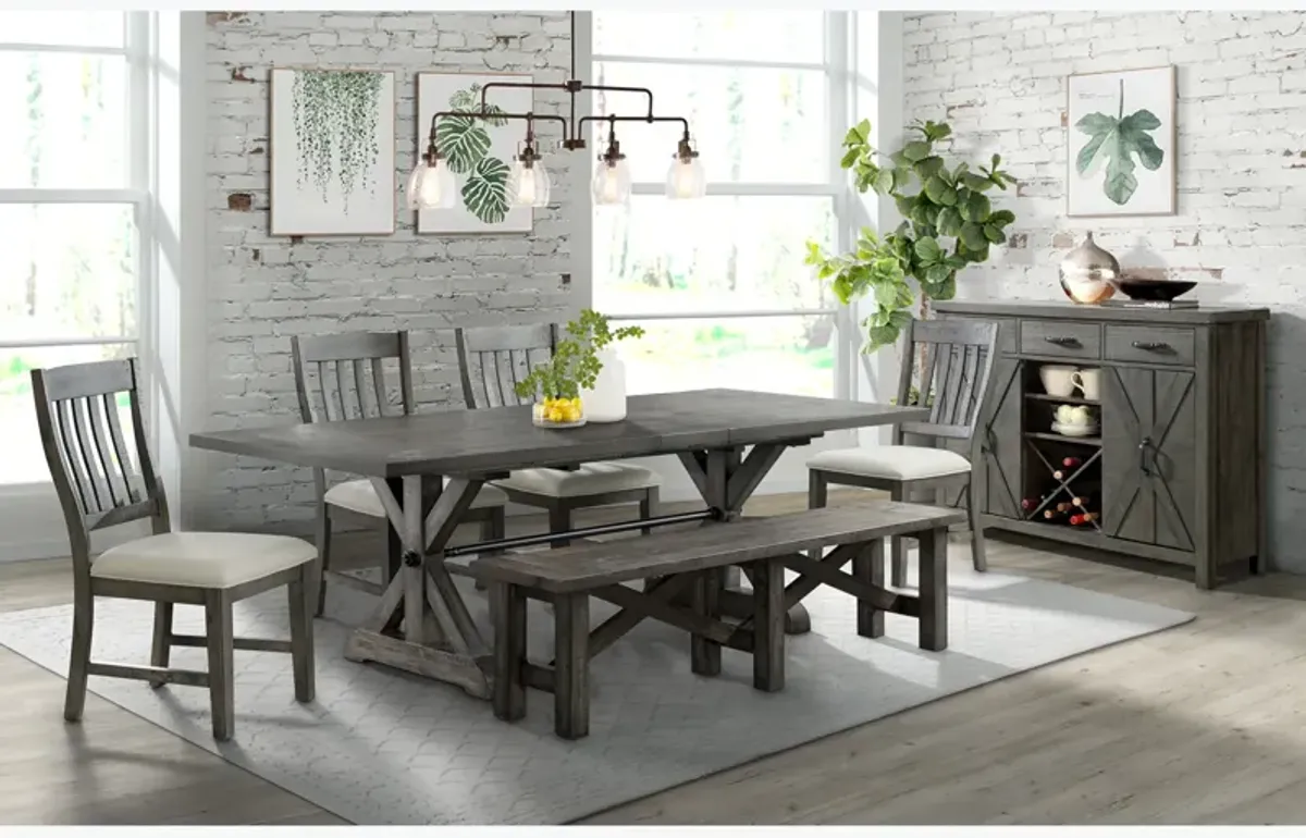 Sawbuck 6 Piece Dining Set (Table with 4 Side Chairs and Bench)