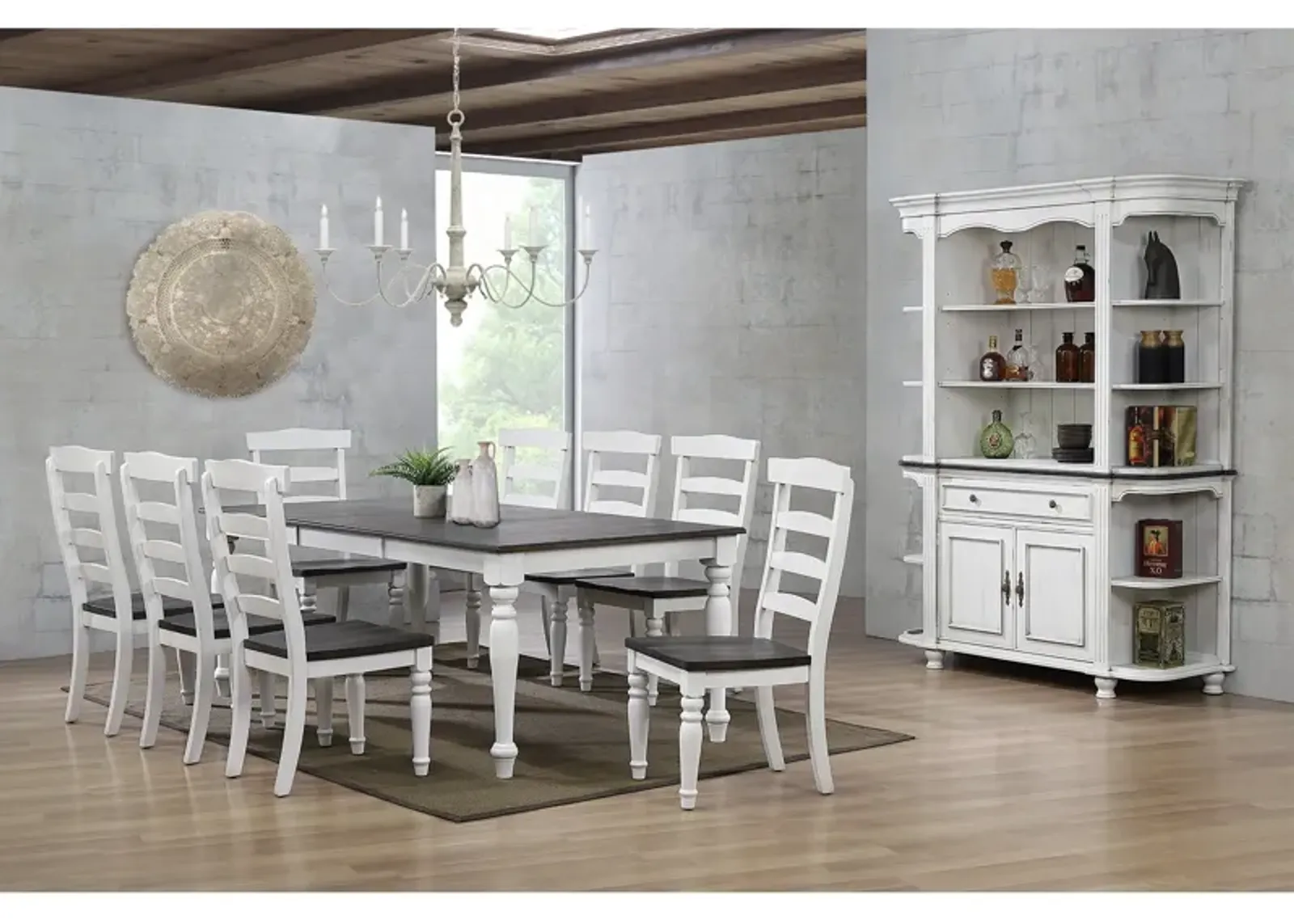 French Country 9 Piece Dining Set (Rectangular Table with 8 Side Chairs)