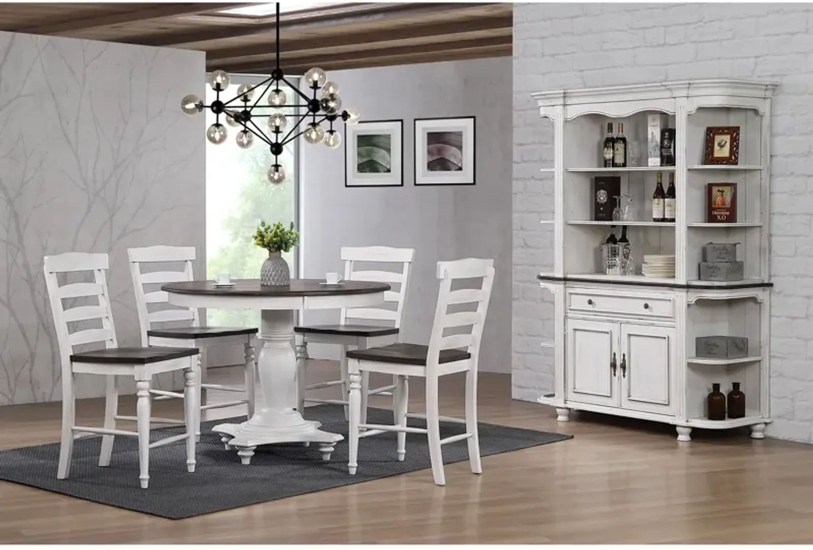 French Country 5 Piece Counter Set (Round Table with 4 Stools)