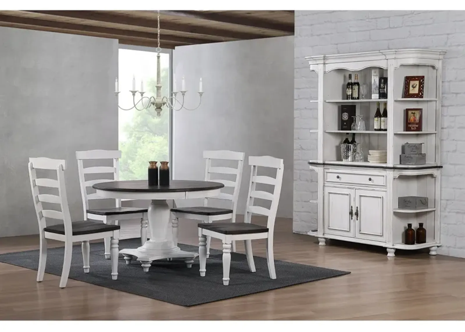 French Country 5 Piece Dining Set (Round Table with 4 Side Chairs)