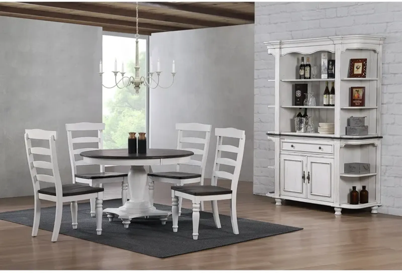 French Country 5 Piece Dining Set (Round Table with 4 Side Chairs)