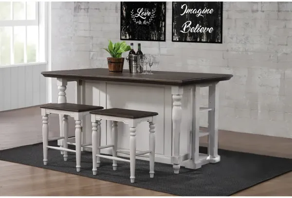 French Country Island with 2 Backless Stools