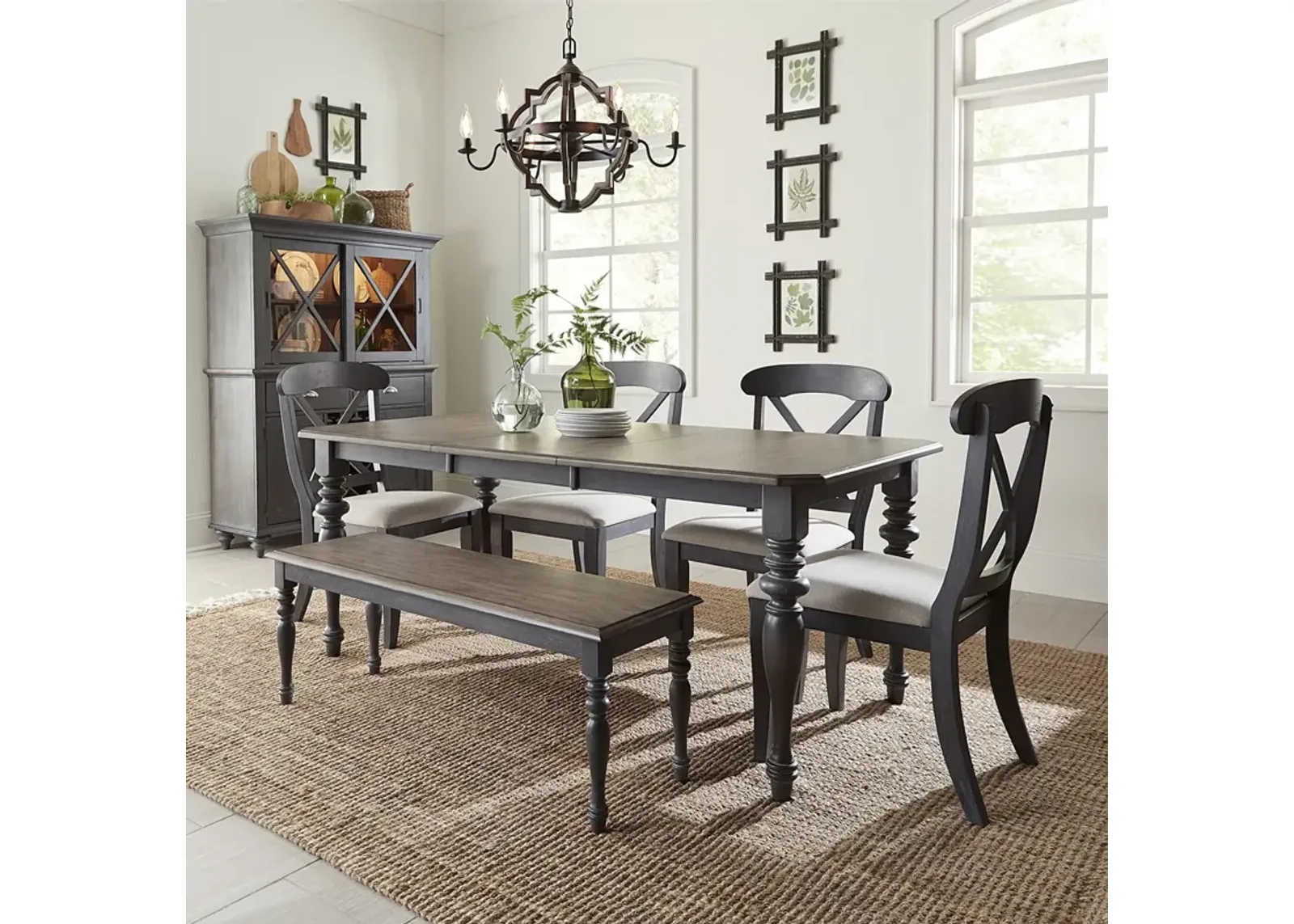 Ocean Isle 6 Piece Dinette Set (Table with 4 Side Chairs and Bench)