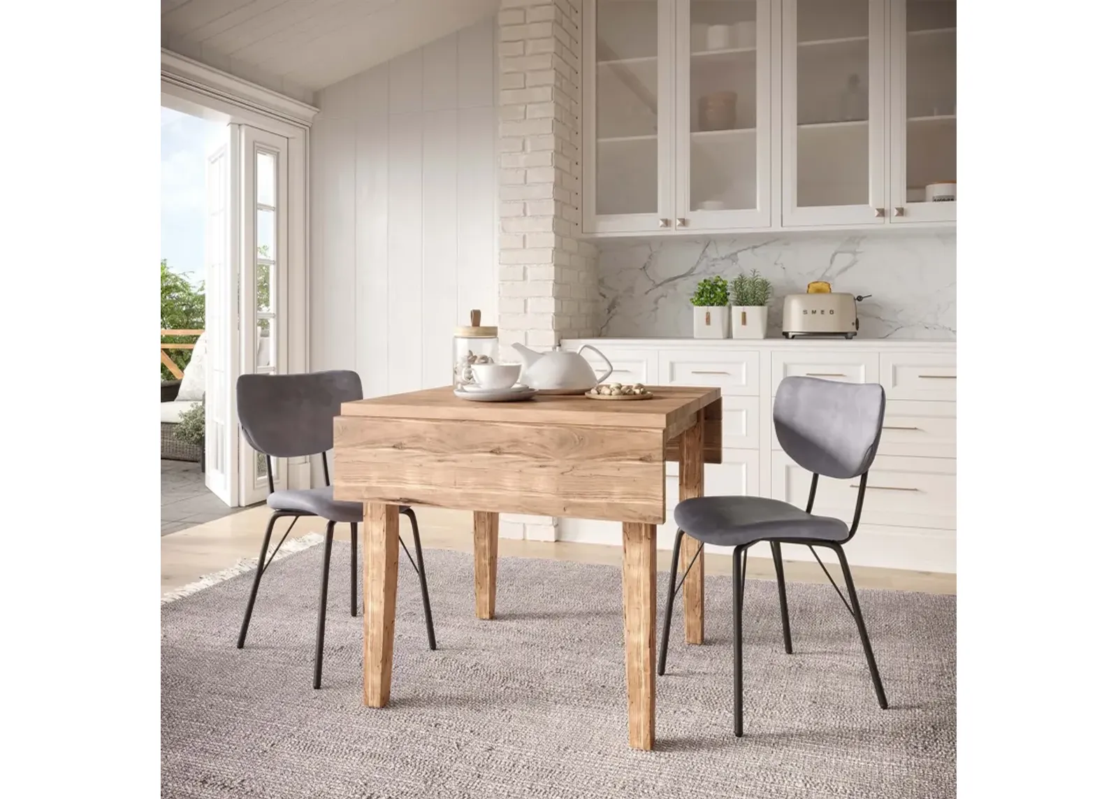 Urban Archive 3 Piece Dinette Set (Drop Leaf Table with 2 Grey Side Chairs)