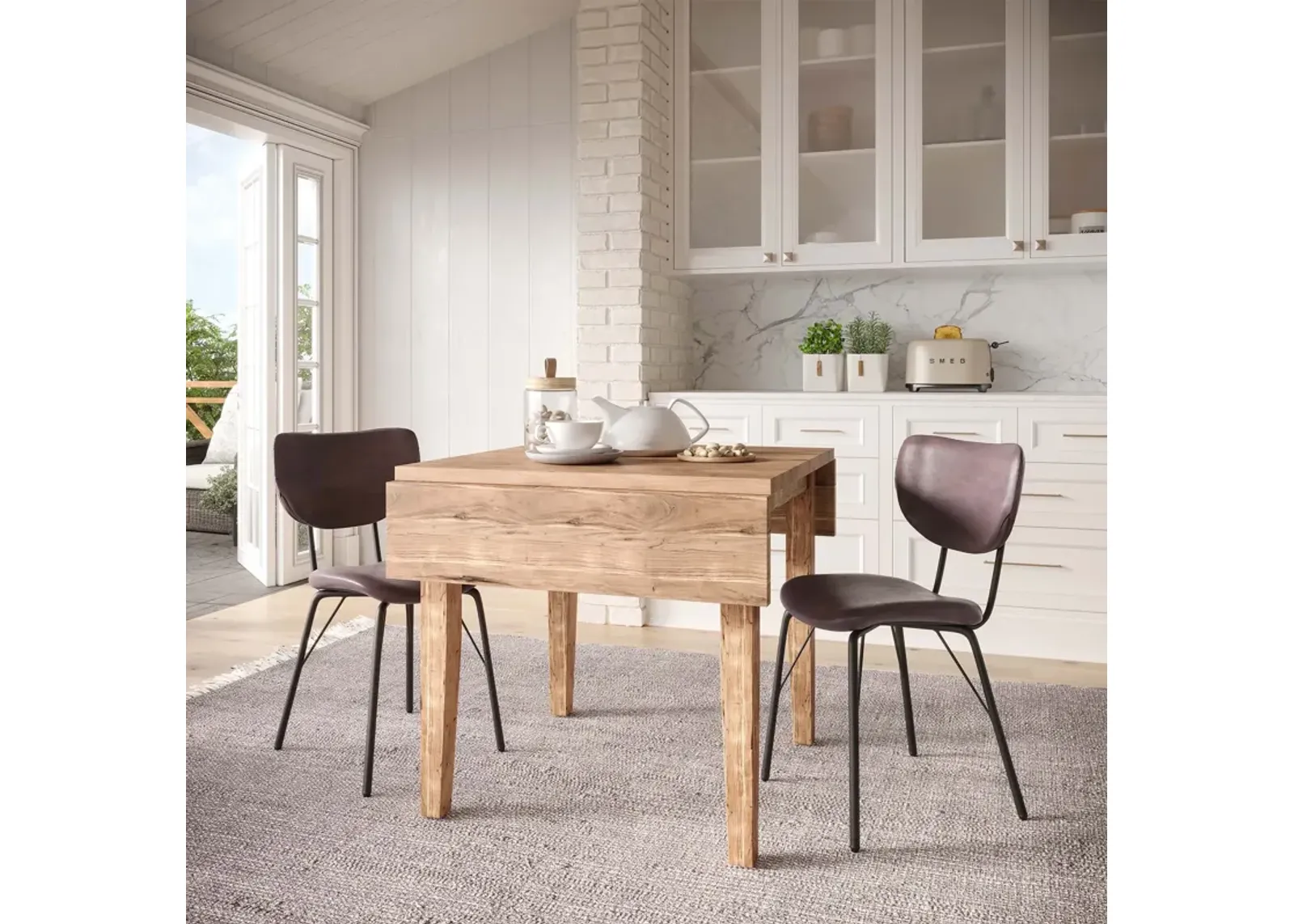 Urban Archive 3 Piece Dinette Set (Drop Leaf Table with 2 Brown Side Chairs)