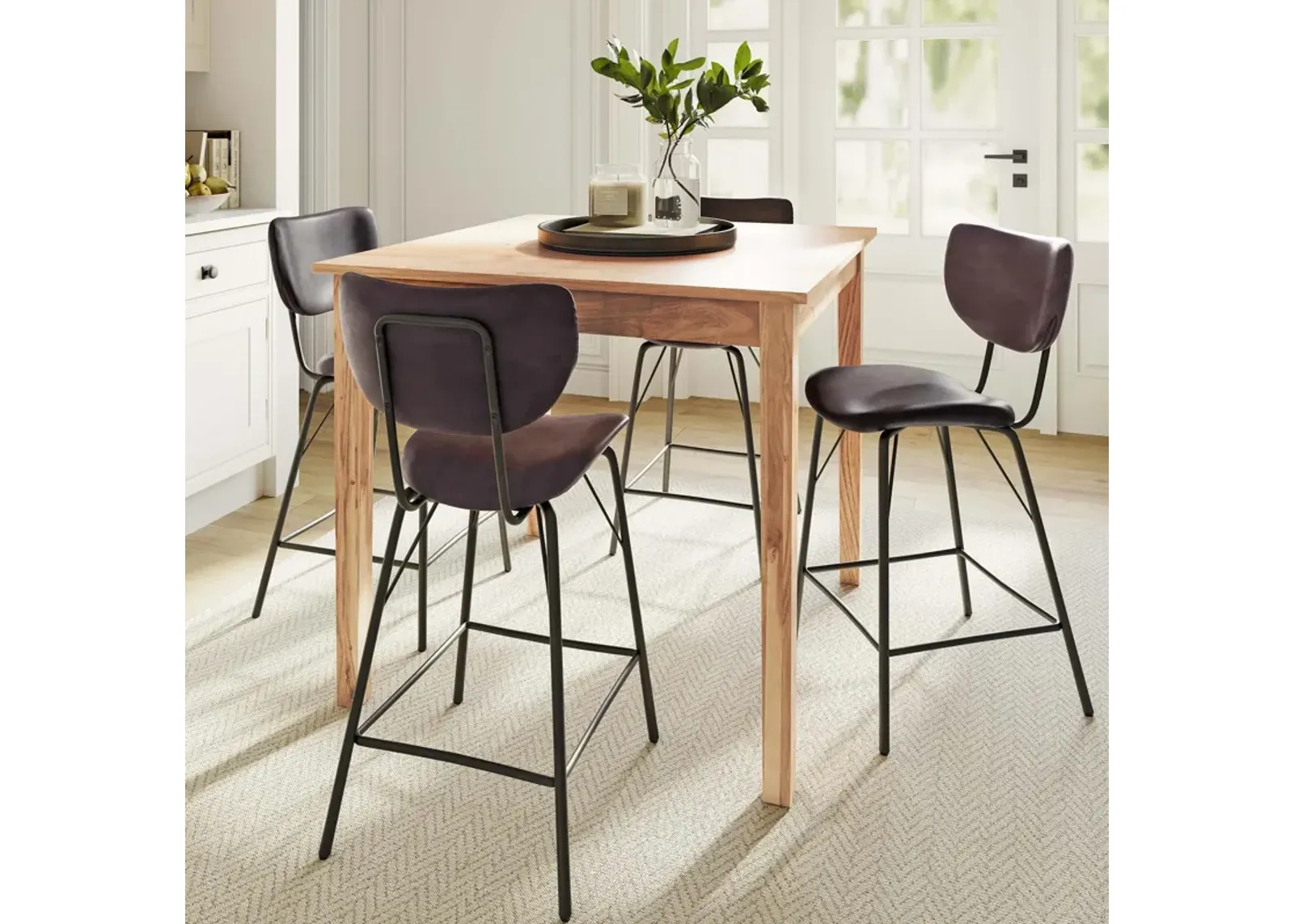 Urban Archive 5 Piece Dining Set (Counter Table with 4 Brown Stools)