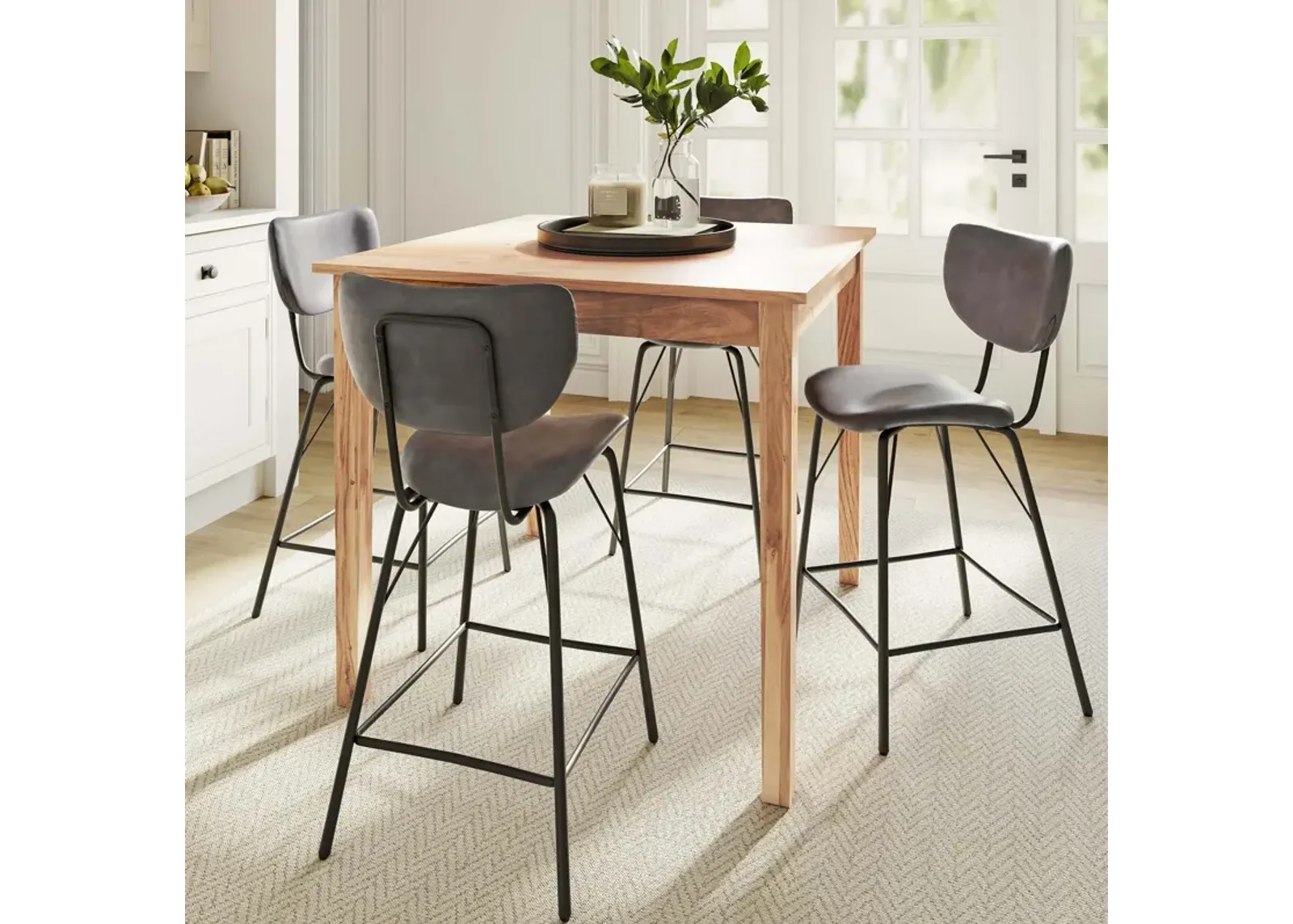 Urban Archive 5 Piece Dining Set (Counter Table with 4 Grey Stools)