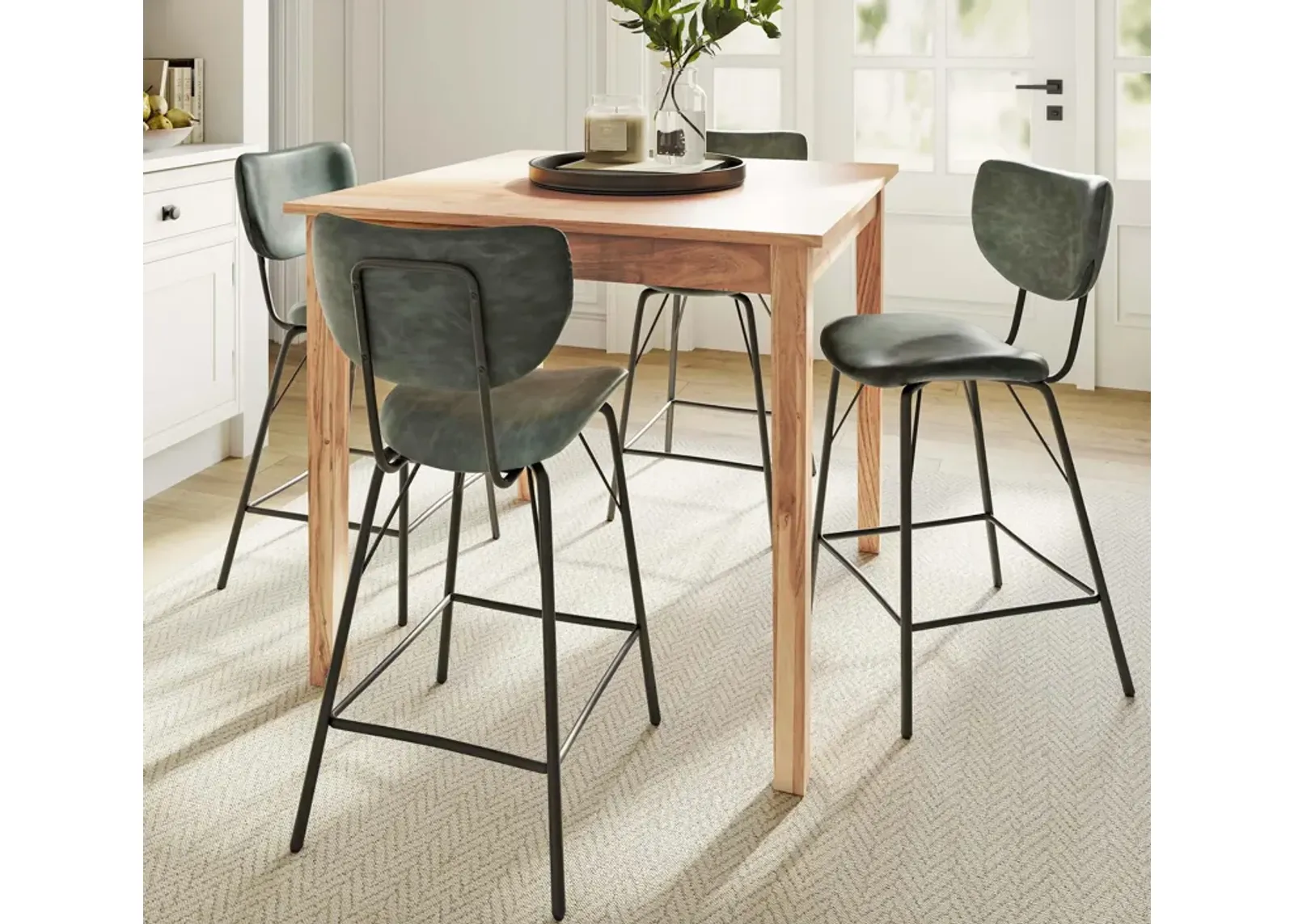 Urban Archive 5 Piece Dining Set (Counter Table with 4 Jade Stools)