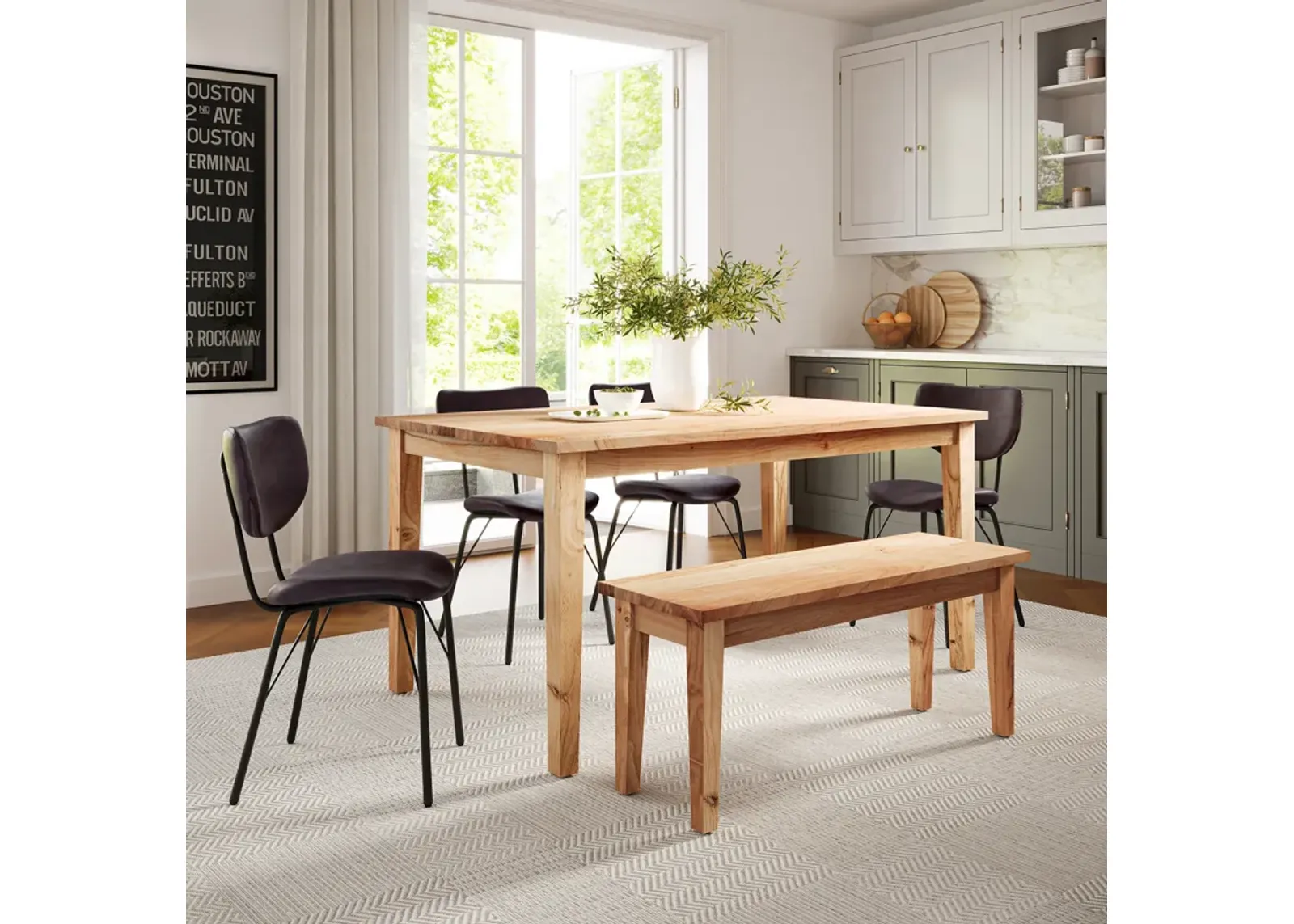 Urban Archive 6 Piece Dining Set (Rectangular Table with 4 Brown Side Chairs and Bench)