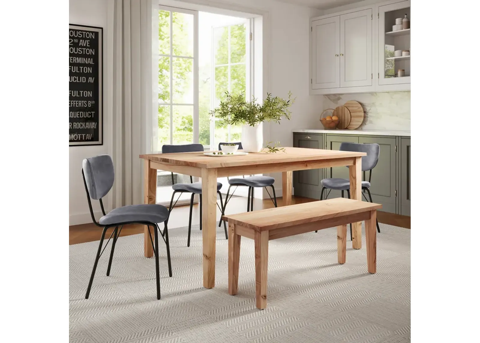 Urban Archive 6 Piece Dining Set (Rectangular Table with 4 Grey Side Chairs and Bench)