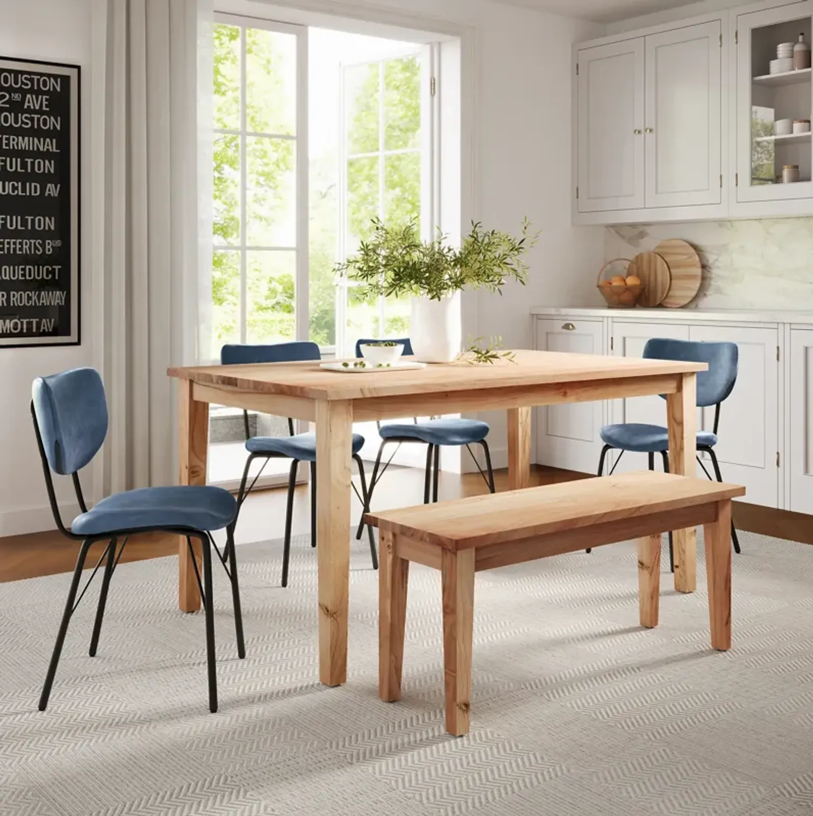 Urban Archive 6 Piece Dining Set (Rectangular Table with 4 Slate Side Chairs and Bench)