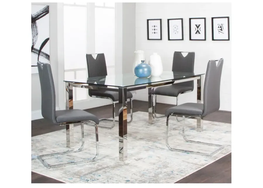 Skyline 5 Piece Dining Set (Glass Table with 4 Charcoal Side Chairs)