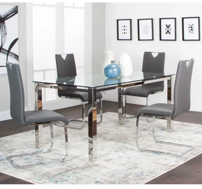 Skyline 5 Piece Dining Set (Glass Table with 4 Charcoal Side Chairs)