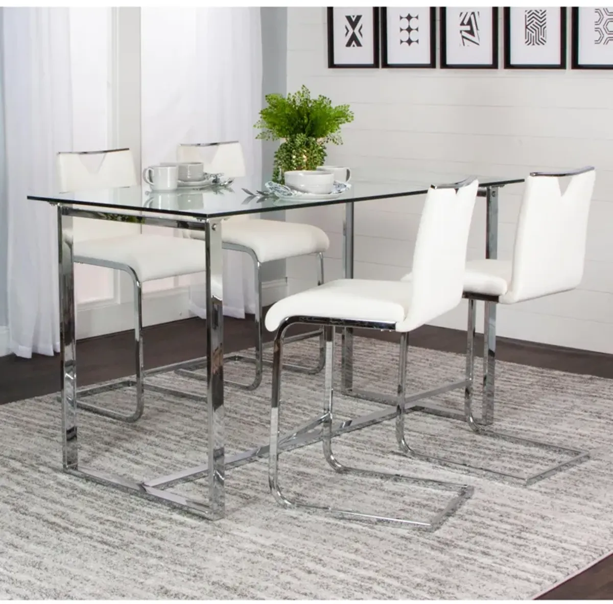 Tomasso 5 Piece Pub Set (Pub Table with 4 White Stools)