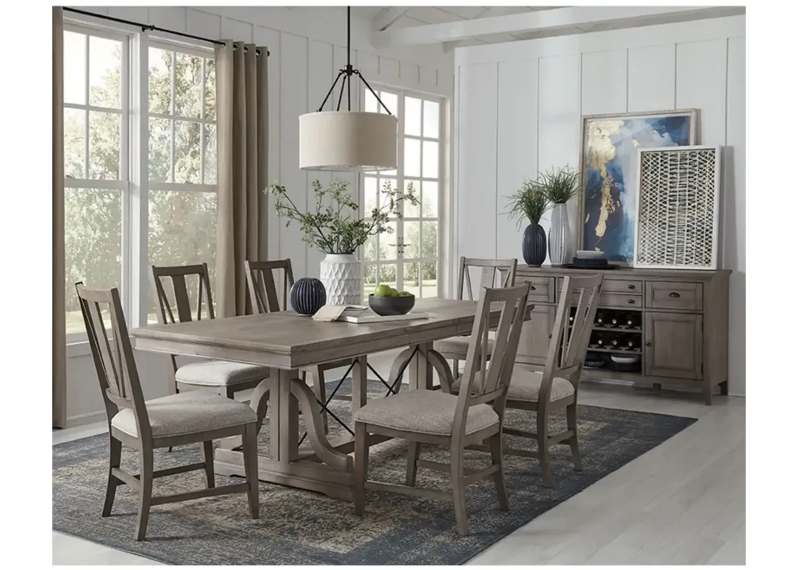 Paxton Place 7 Piece Dining Set (Trestle Table with 6 Side Chairs)