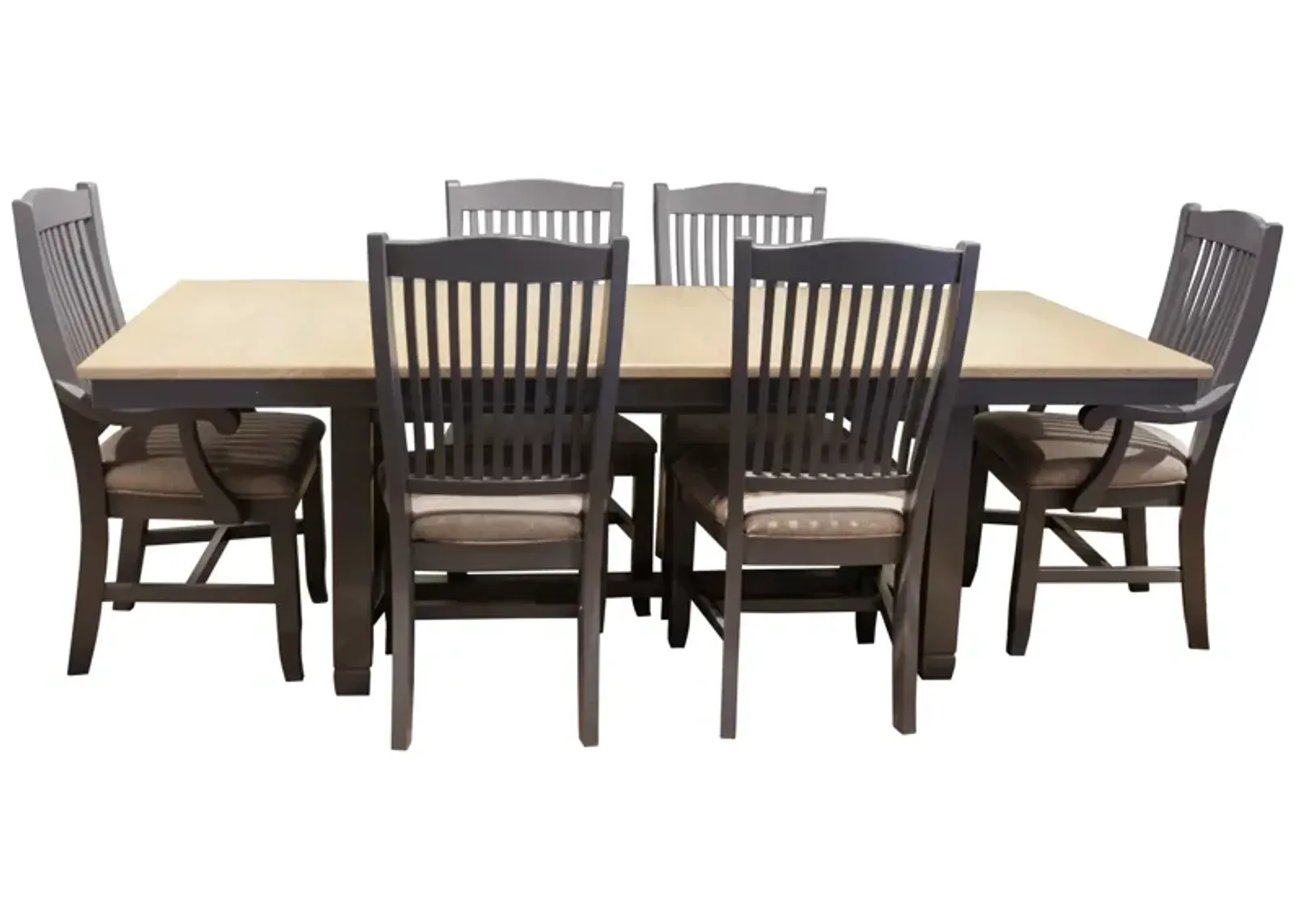 Port Townsend 7 Piece Dinette Set (Trestle Table with 4 Upholstered Side Chairs and 2 Arm Chairs)