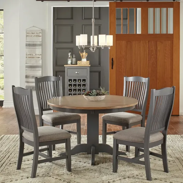 Port Townsend Round Table with 4 Upholstered Side Chairs