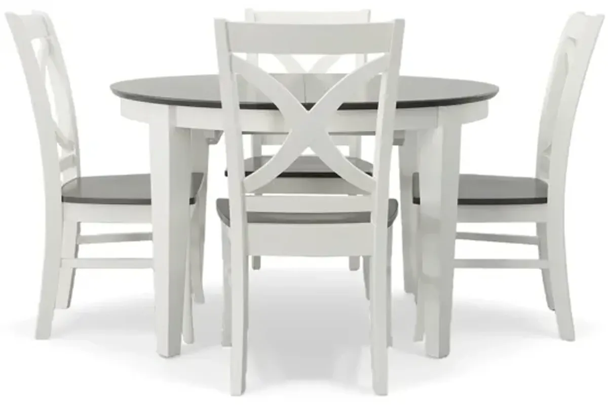 Cosmopolitan Heather Gray/White 5 Piece Dinette Set (Oval Table with 4 Salerno Side Chairs)