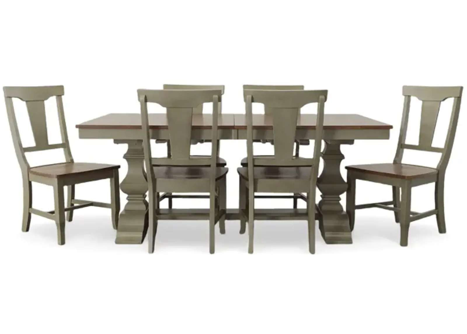 Vista Hickory/Stone 7 Piece Dining Set (Trestle Table with 6 Panelback Side Chairs)