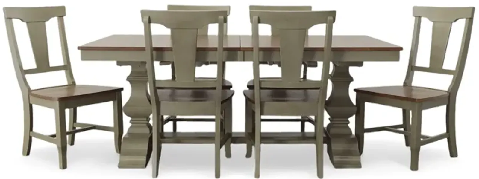 Vista Hickory/Stone 7 Piece Dining Set (Trestle Table with 6 Panelback Side Chairs)