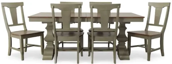 Vista Hickory/Stone 7 Piece Dining Set (Trestle Table with 6 Panelback Side Chairs)