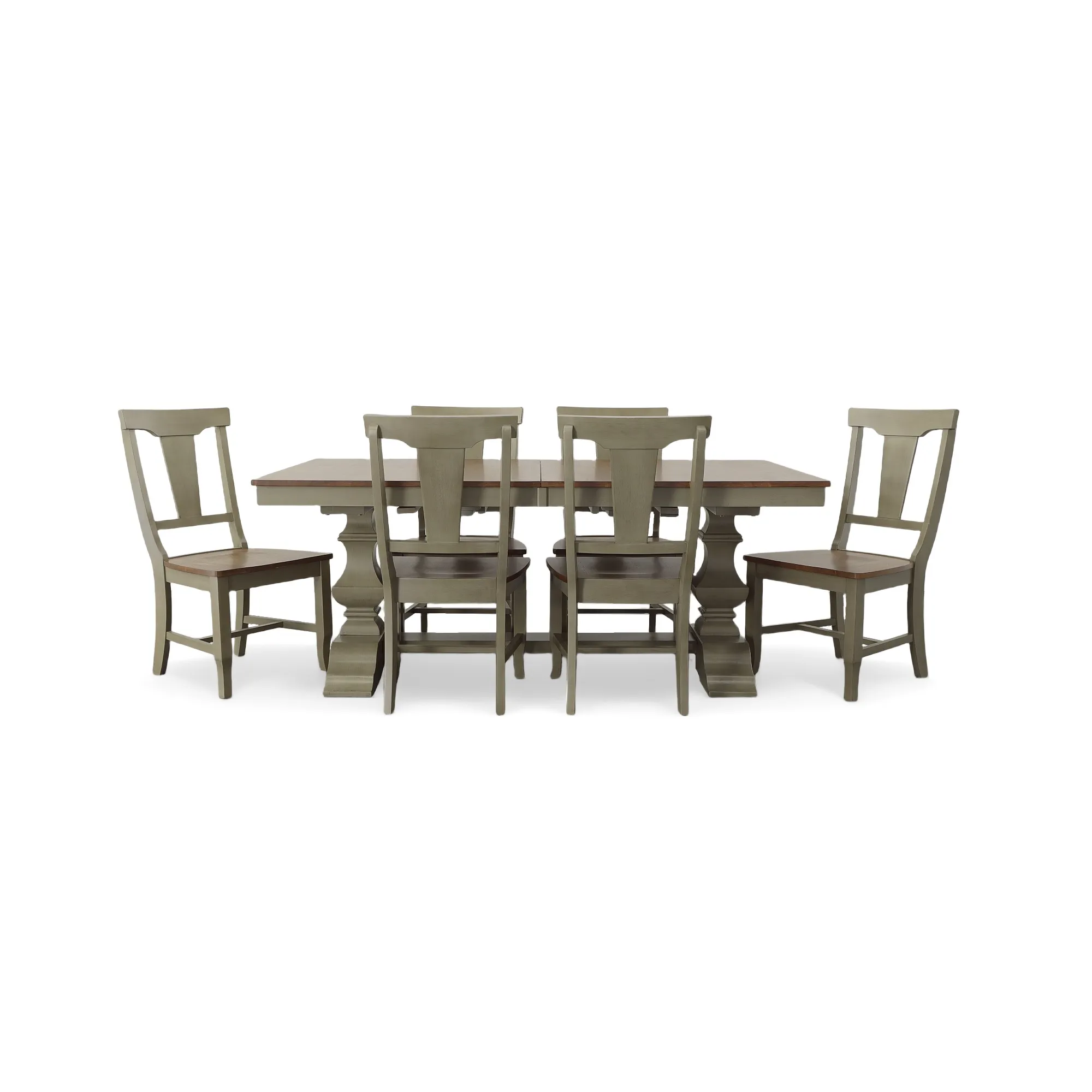 Vista Hickory/Stone 7 Piece Dining Set (Trestle Table with 6 Panelback Side Chairs)