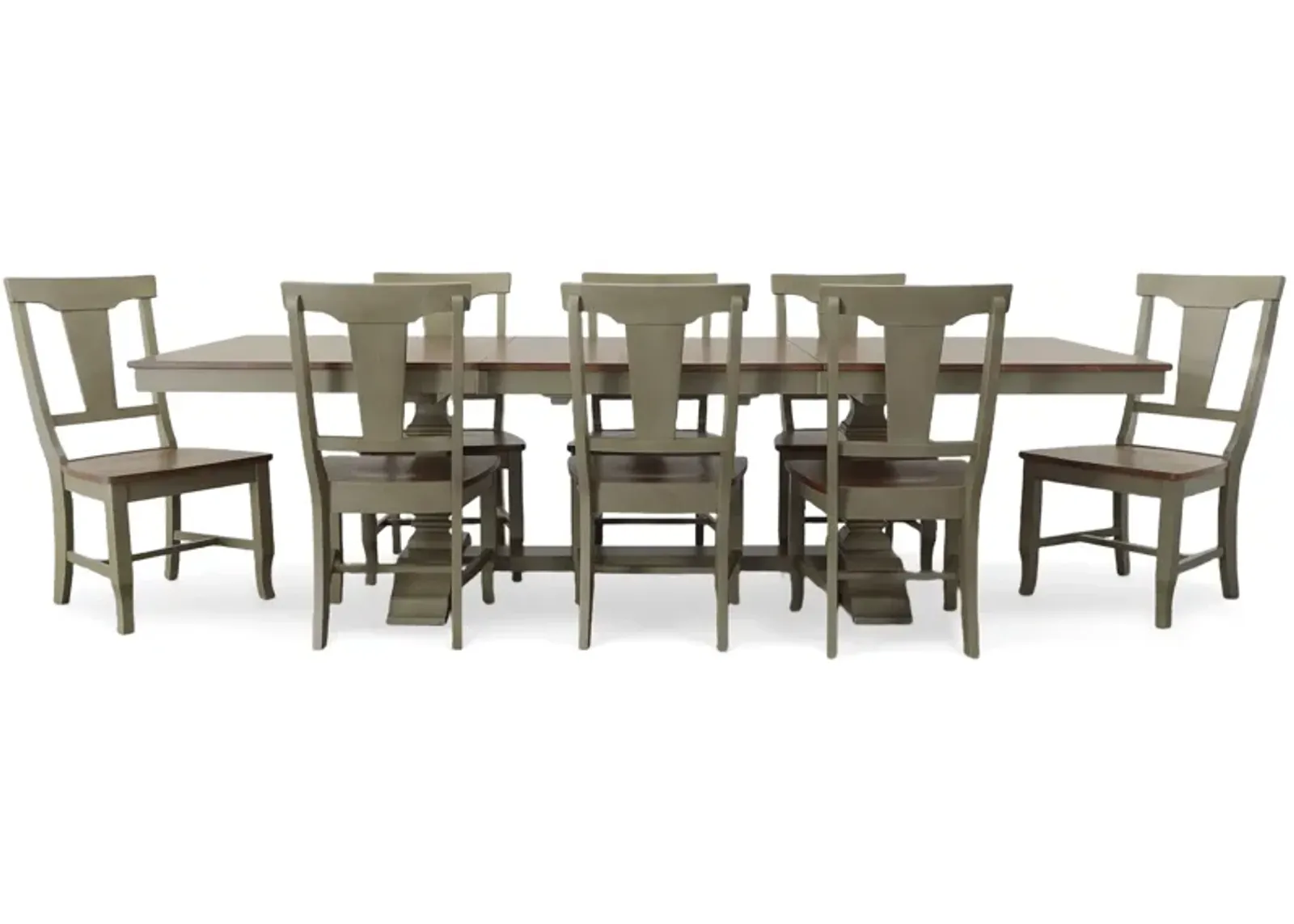 Vista Hickory/Stone 9 Piece Dining Set (Trestle Table with 8 Panelback Side Chairs)