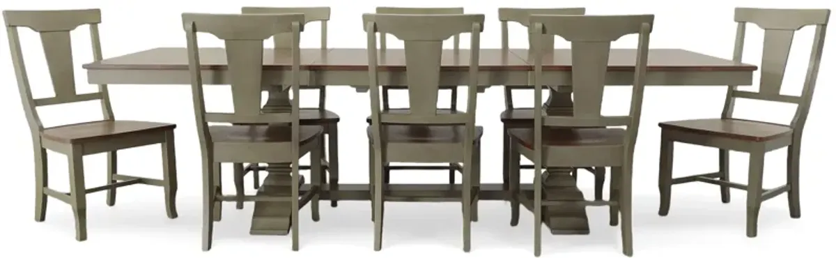 Vista Hickory/Stone 9 Piece Dining Set (Trestle Table with 8 Panelback Side Chairs)