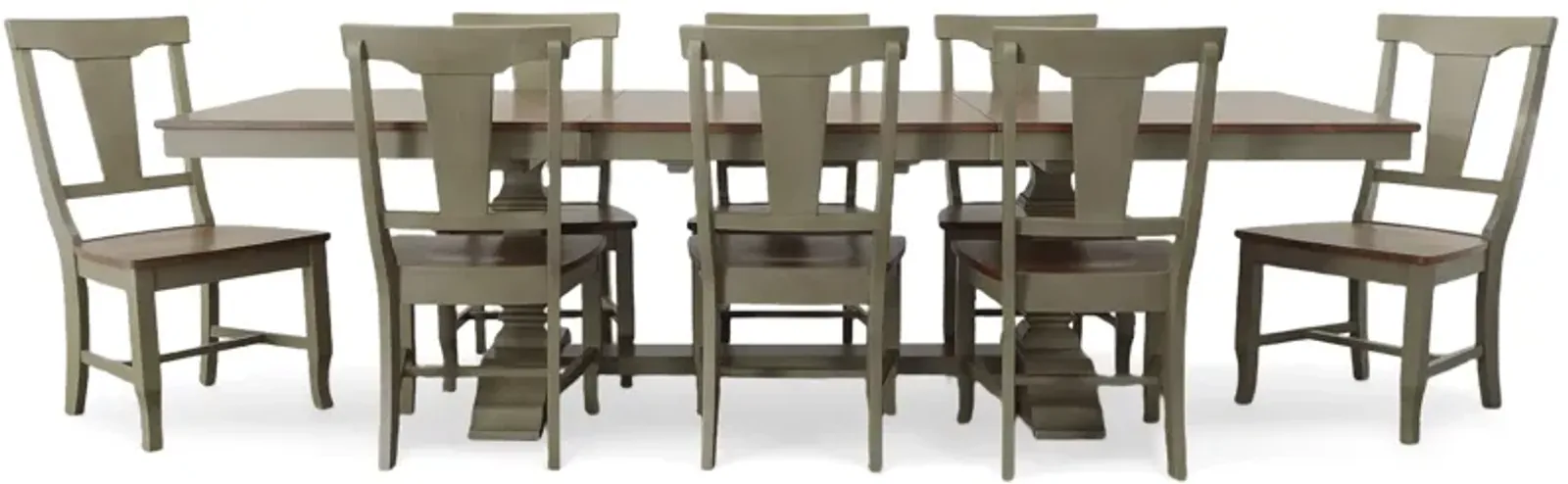 Vista Hickory/Stone 9 Piece Dining Set (Trestle Table with 8 Panelback Side Chairs)