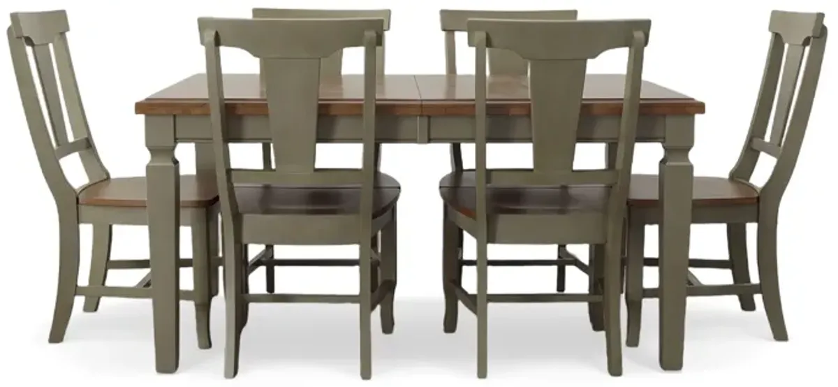 Vista Hickory/Stone 7 Piece Dining Set (Extension Table with 6 Slatback Side Chairs)