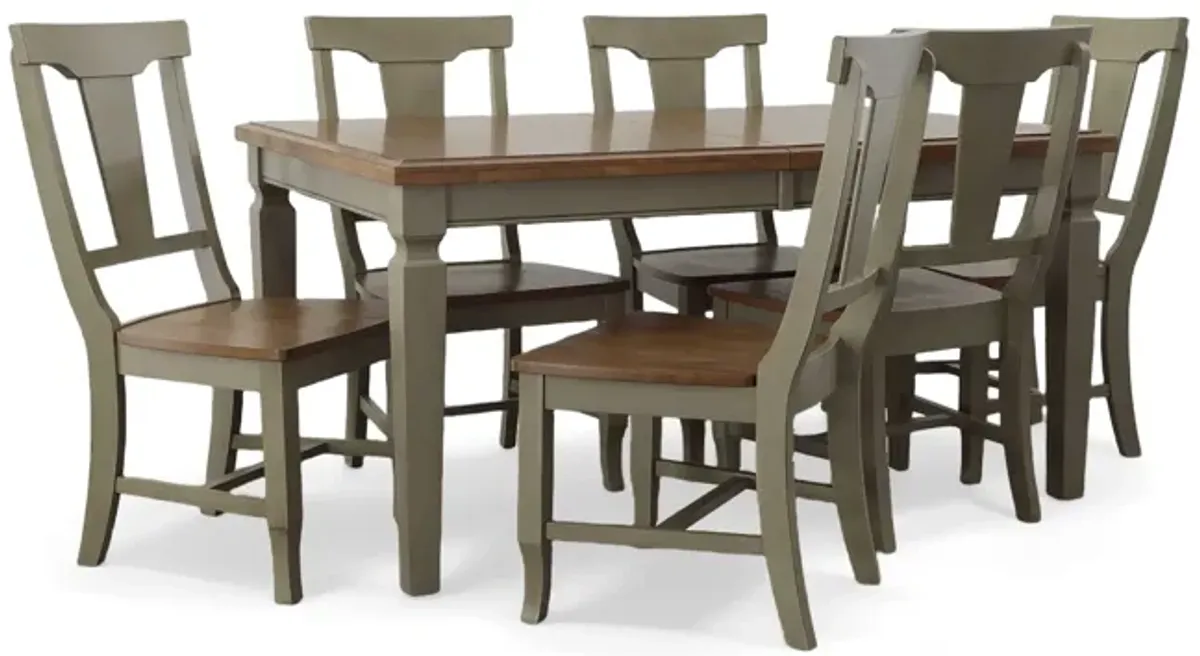 Vista Hickory/Stone 7 Piece Dining Set (Extension Table with 6 Slatback Side Chairs)