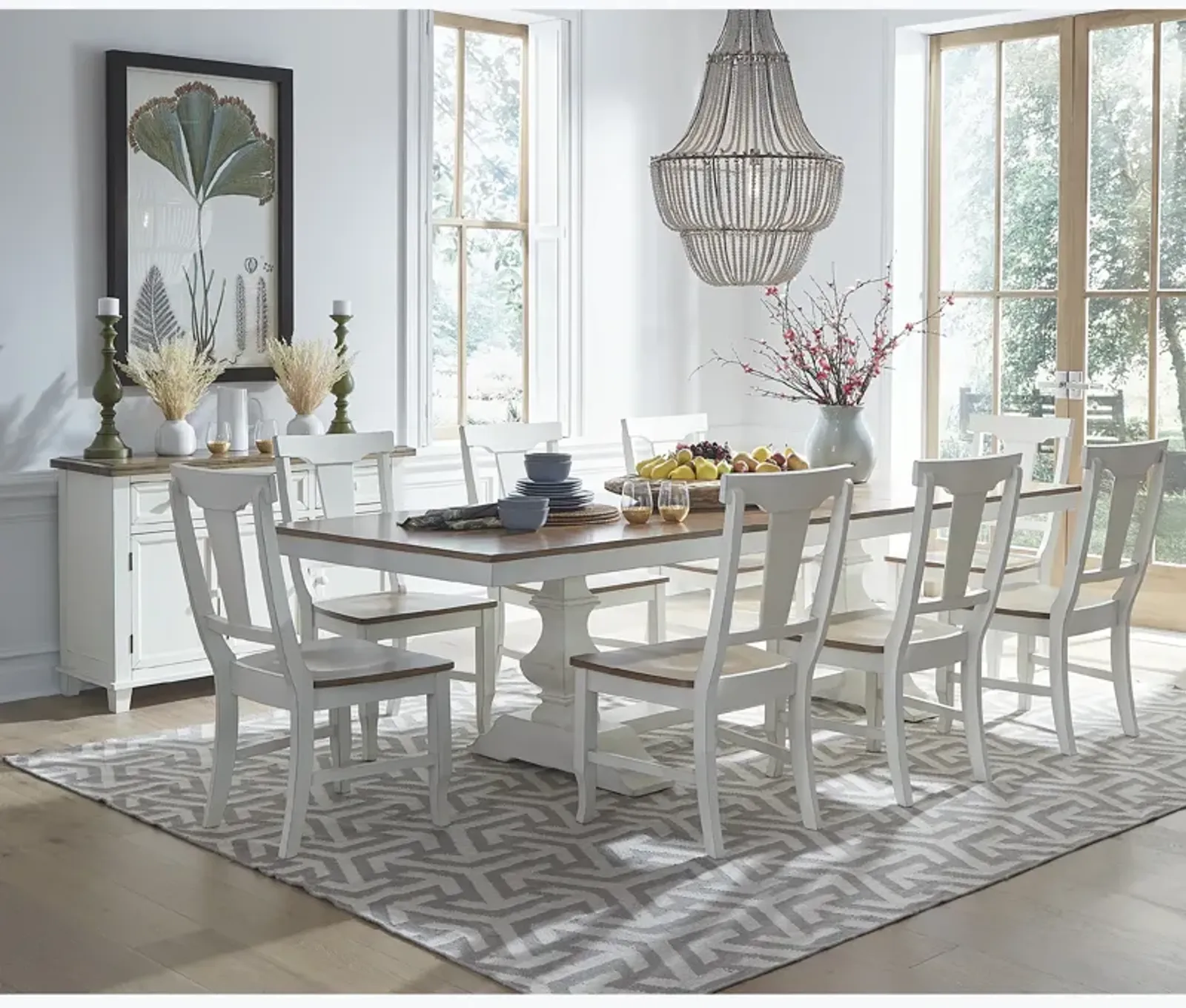 Vista Hickory/Shell 9 Piece Dining Set (Trestle Table with 8 Panelback Side Chairs)