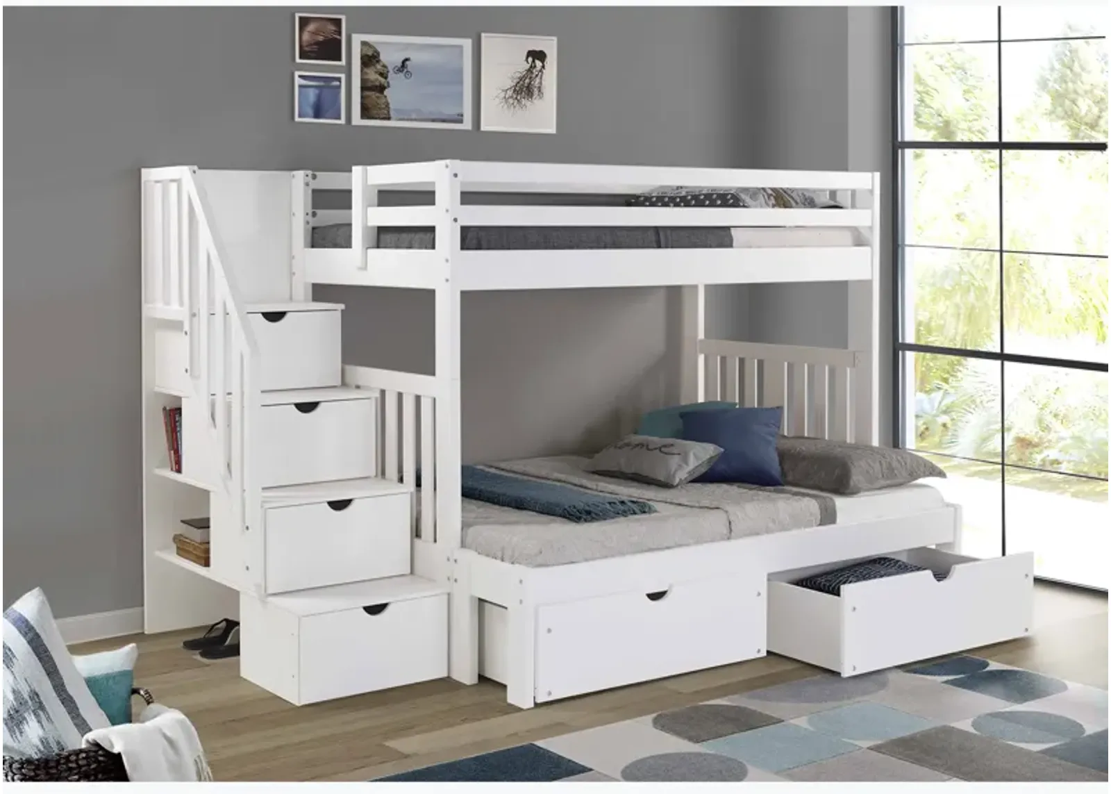 Cambridge White Staircase Bunk Bed with Drawers